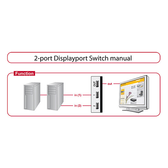 Switch DisplayPort DeLock Commutateur DisplayPort 1.4 - 2 ports avec interrupteurs - Autre vue