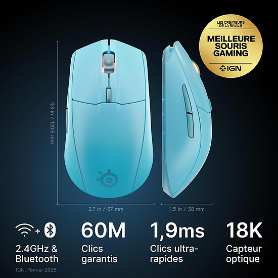 Souris PC SteelSeries Rival 3 Wireless Gen 2 - Aqua - Autre vue