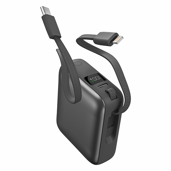 Batterie et powerbank Akashi Batterie de Secours avec câbles USB-C et Lightning intégrés - 10 000 mAh (Noir) - Autre vue