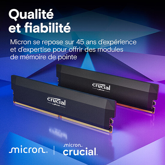 Mémoire RAM Crucial Pro Overclocking - 2 x 16 Go (32 Go) - DDR5 6000 MHz - CL36 - Noir - Autre vue