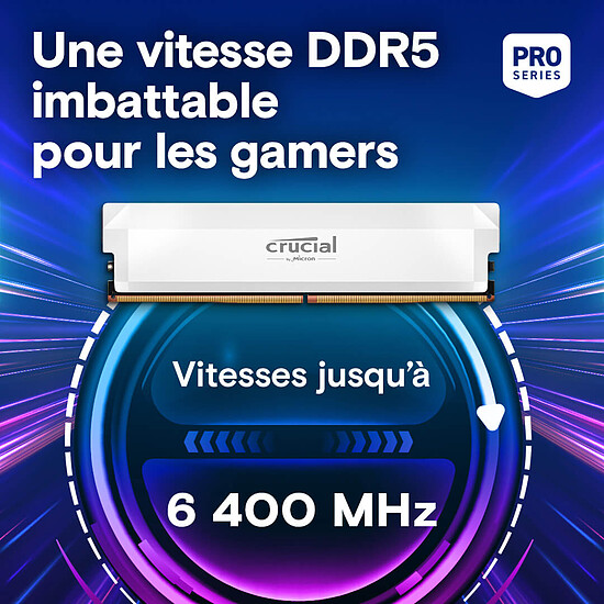 Mémoire RAM Crucial Pro Overclocking - 2 x 16 Go (32 Go) - DDR5 6000 MHz - CL36 - Blanc - Autre vue