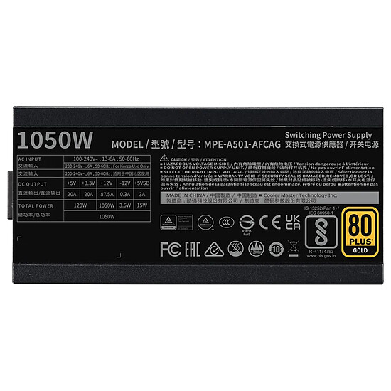 Alimentation PC Cooler Master MWE Gold 1050 Full Modular V2 ATX 3.1 - Autre vue