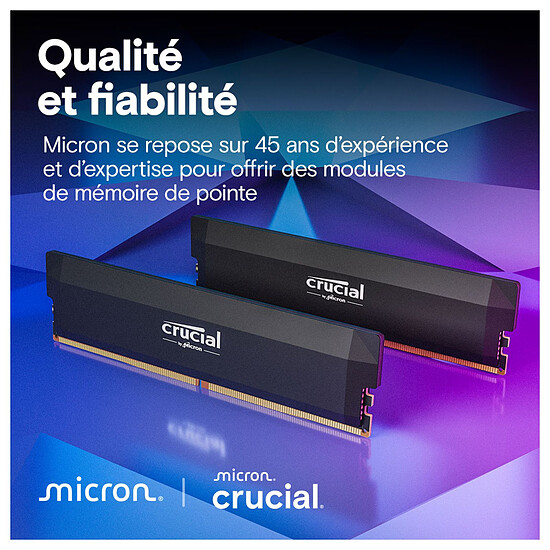 Mémoire RAM Crucial Pro DDR5 Overclocking - 2 x 16 Go (32 Go) -  6400 MHz - CL38 - Autre vue