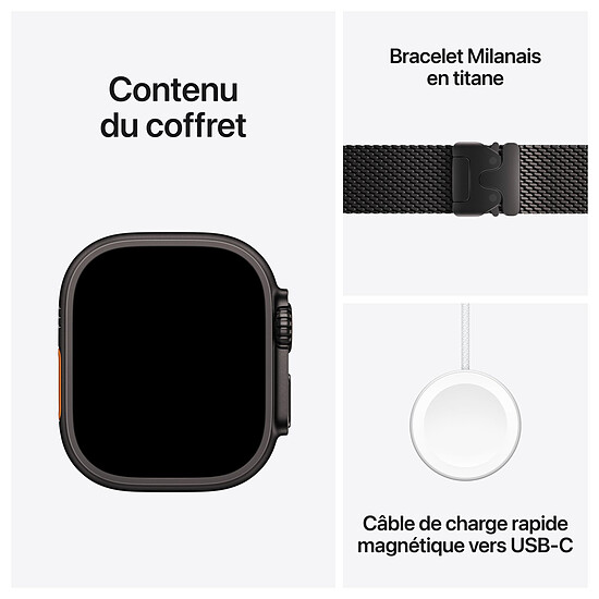 Montre connectée Apple Watch Ultra 3 GPS + Cellular 49 mm Titane Noir Bracelet Milanais en Titane Noir L - Autre vue
