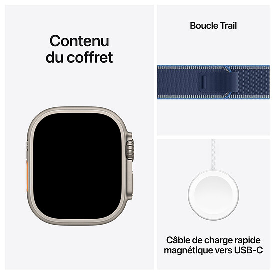 Montre connectée Apple Watch Ultra 3 GPS + Cellular 49 mm Titane Naturel Boucle Trail Bleu/Bleu Vif S/M - Autre vue