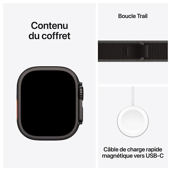 Montre connectée Apple Watch Ultra 3 GPS + Cellular 49 mm Titane Noir Boucle Trail Noir/Charbon S/M - Autre vue