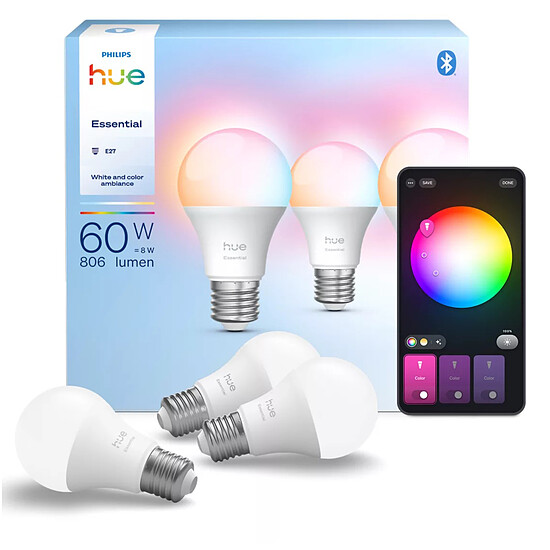 Ampoule connectée Philips Hue Ampoule connectée Essential E27 A60 8 W Bluetooth x 3 - Autre vue