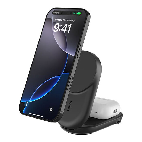 Chargeur Belkin UltraCharge Socle de Recharge 2-en-1 Aimantée et Pliable avec Qi2 (Noir) - Autre vue