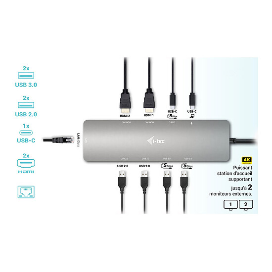 Hub USB i-tec USB-C Metal Nano 2 Display Docking Station Power Delivery 100W + Adaptateur secteur 100W - Autre vue