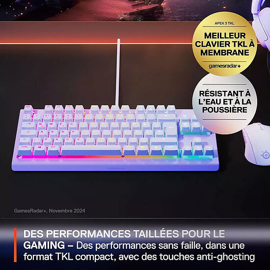Clavier PC SteelSeries Apex 3 TKL -  Lavande - Autre vue