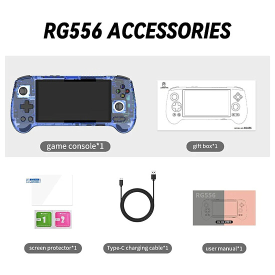 Console portable Anbernic RG556 256 Go - Bleu transparent - Autre vue