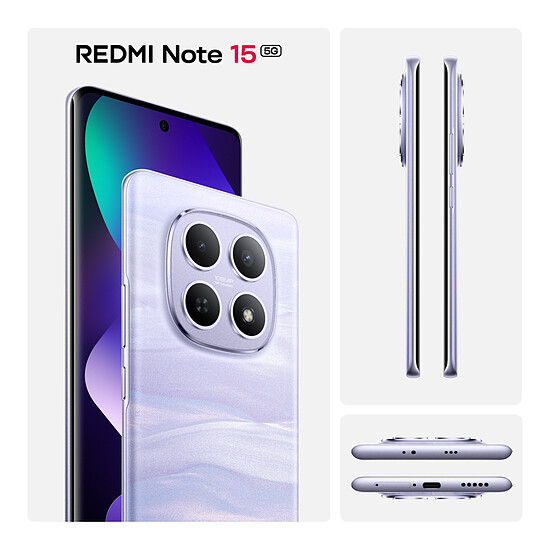 Smartphone Xiaomi Redmi Note 15 5G (Violet) - 256 Go - Autre vue