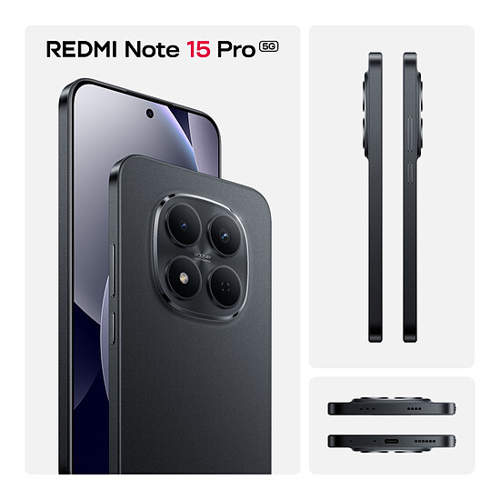 Smartphone Xiaomi Redmi Note 15 Pro 5G (noir) - 256 Go - Autre vue