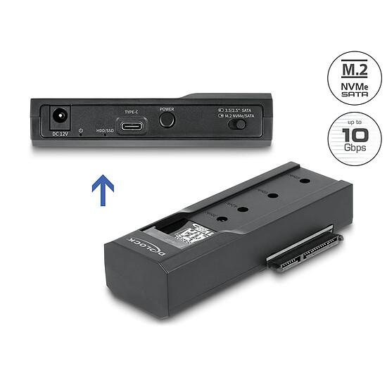 Dock disque dur DeLock adaptateur pour disque et SSD SATA ou M.2 vers USB Type-C - Autre vue