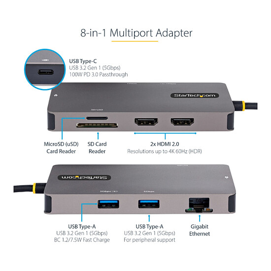 Hub USB StarTech.com Adaptateur multiport USB-C 8-en-1  - Autre vue