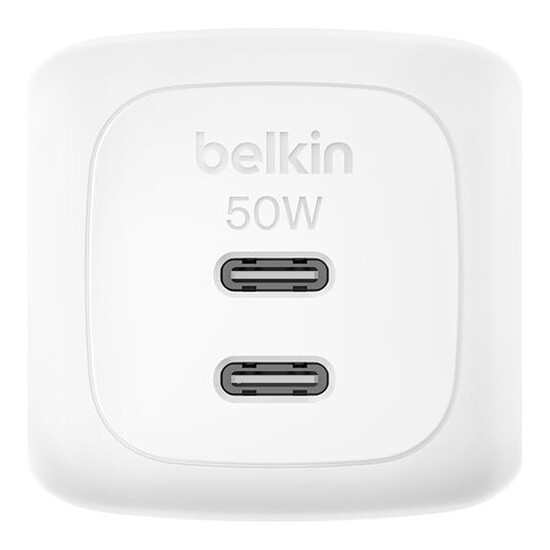 Chargeur Belkin BoostCharge Pro Chargeur secteur GaN deux ports USB-C - 50 W + câble USB-C - Blanc - Autre vue