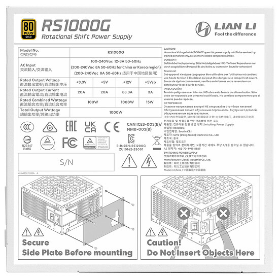 Alimentation PC Lian Li RS1000G 80PLUS Gold with Hub - Blanc - Autre vue