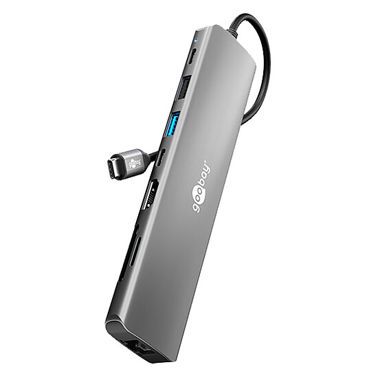 Hub USB Goobay Hub Slim USB-C vers 1 HDMI 2.0, 2 USB-C 3.0, 2 USB-A 3.0, 1 RJ45, 1 SD et 1 microSD - PD 100W - Autre vue