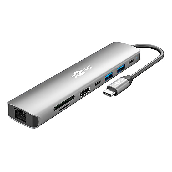 Hub USB Goobay Hub Slim USB-C vers 1 HDMI 2.0, 2 USB-C 3.0, 2 USB-A 3.0, 1 RJ45, 1 SD et 1 microSD - PD 100W - Autre vue