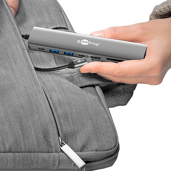 Hub USB Goobay Hub Slim USB-C vers 1 HDMI 2.0, 2 USB-C 3.0, 2 USB-A 3.0, 1 RJ45, 1 SD et 1 microSD - PD 100W - Autre vue