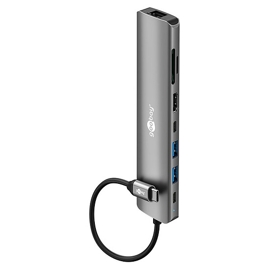 Hub USB Goobay Hub Slim USB-C vers 1 HDMI 2.0, 2 USB-C 3.0, 2 USB-A 3.0, 1 RJ45, 1 SD et 1 microSD - PD 100W - Autre vue