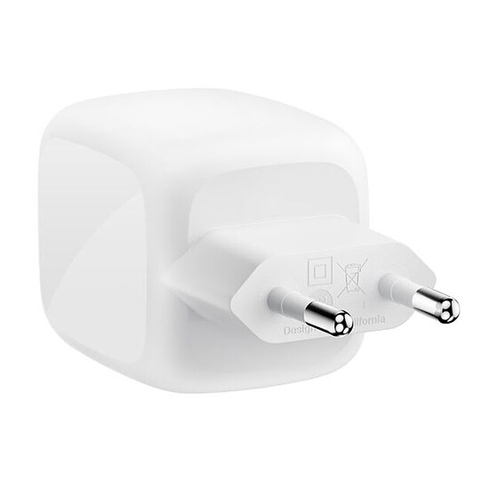 Chargeur Belkin BoostCharge Pro Chargeur secteur GaN deux ports USB-C (67 W) avec câble USB-C - Blanc - Autre vue