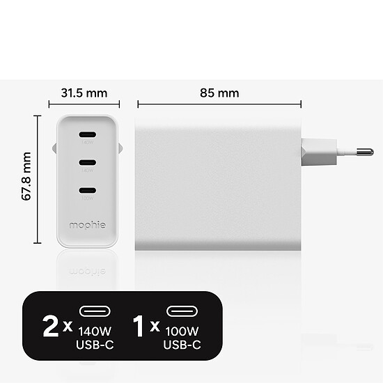 Chargeur Mophie Speedport 140 USB-C GaN Wall Adapter 140W - Autre vue