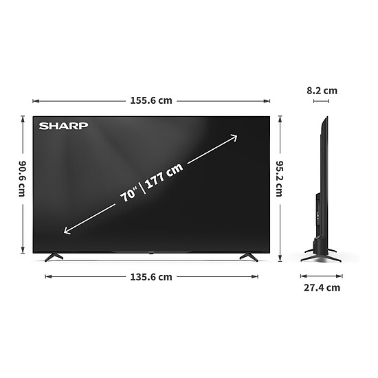 TV Sharp 70HP5265E TV QLED 4K UHD - 177 cm - Autre vue