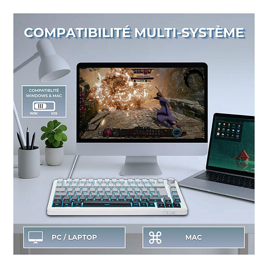 Clavier PC The G-Lab Keyz Elite 300 HE - Blanc - Autre vue