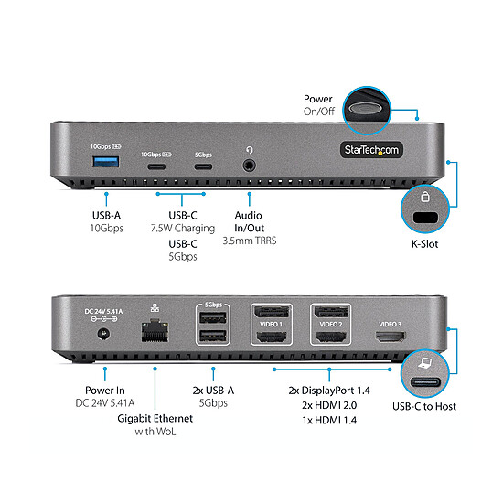 Station d'accueil PC portable StarTech.com Station Accueil USB-C Triple Ecran HDMI/DP (116E) - Autre vue