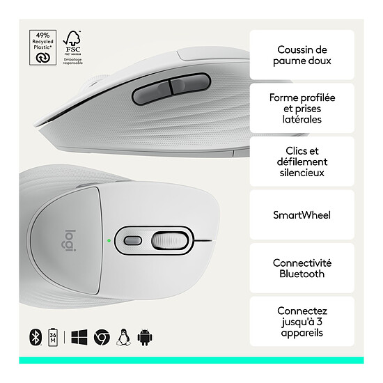Souris PC Logitech Signature Comfort Plus M850 L - Blanc - Autre vue