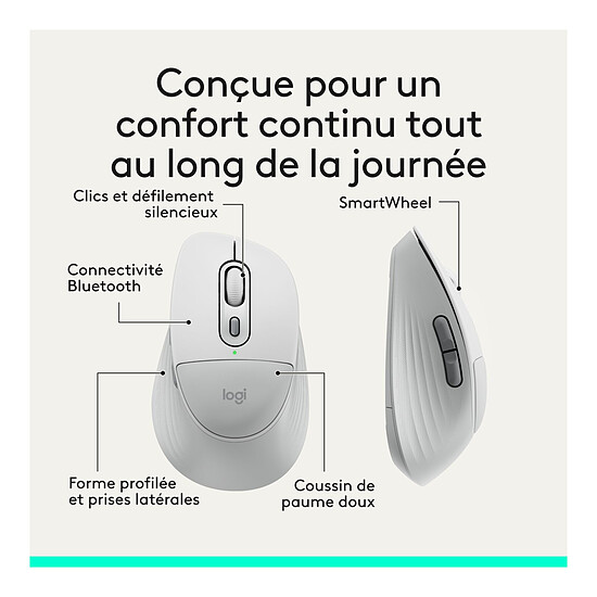 Souris PC Logitech Signature Comfort Plus M850 L - Blanc - Autre vue