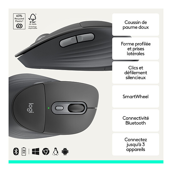 Souris PC Logitech Signature Comfort Plus M850 L - Graphite - Autre vue
