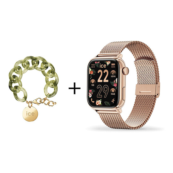 Montre connectée ICE Watch ICE smart 3.0 Rectangulaire - Rose-Gold Milanese + Bracelet Chaine Opaline Vert