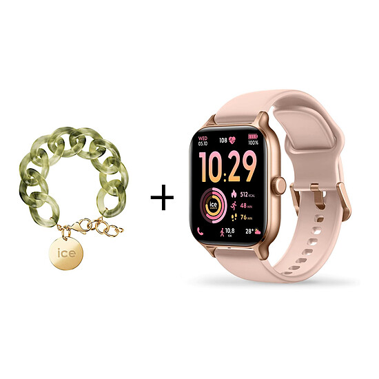 Montre connectée ICE Watch ICE fit RT 3.0 - Rose-Gold Nude + Bracelet Chaine Opaline Vert