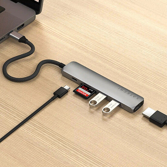 Hub USB SATECHI Multiports USB-C Slim 6-en-1 - Gris - Autre vue