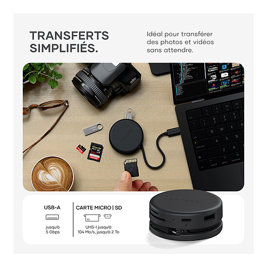 Hub USB SATECHI OntheGo Multiport 7-en-1 - Noir - Autre vue