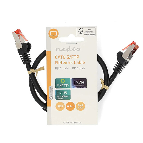 Câble RJ45 Nedis Câble RJ45 catégorie 6 S/FTP 0.5 m - Noir - Autre vue