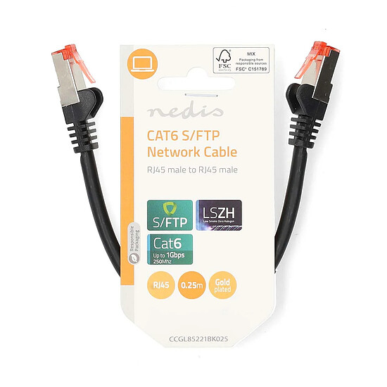 Câble RJ45 Nedis Câble RJ45 catégorie 6 S/FTP 0.25 m - Noir - Autre vue
