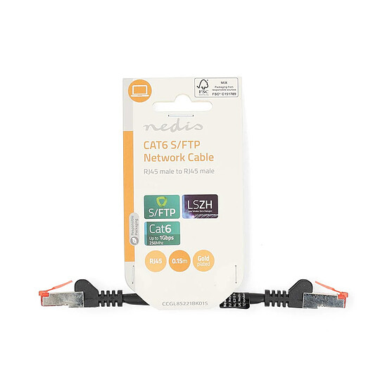 Câble RJ45 Nedis Câble RJ45 catégorie 6 S/FTP 0.15 m - Noir - Autre vue