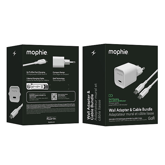 Chargeur Mophie USB-C GaN Wall Adapter 20W + Câble liasse - Autre vue