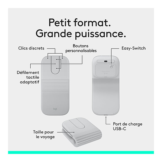 Souris PC Logitech Mobi Fold - Blanc Cassé - Autre vue