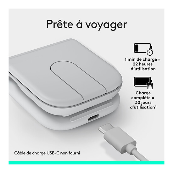 Souris PC Logitech Mobi Fold - Blanc Cassé - Autre vue