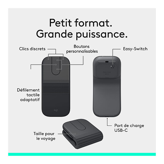 Souris PC Logitech Mobi Fold - Graphite - Autre vue