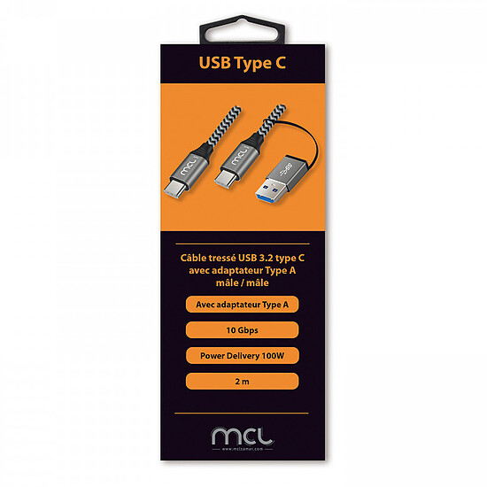 Câble USB MCL Câble 2-en-1 USB-C 3.1 vers USB-C / USB-A - 2 m - Autre vue