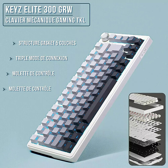 Clavier PC The G-Lab Keyz Elite 300 - Gris/Blanc - Autre vue