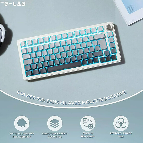 Clavier PC The G-Lab Keyz Elite 300 - Gris/Blanc - Autre vue