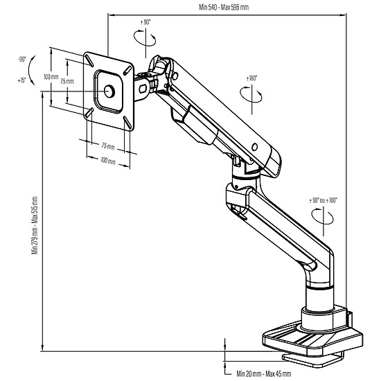 Bras & support écran PC INOVU PREMIUM MOUNT LT10 Noir - Support bureau pour 1 écran - Autre vue