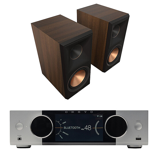 Ampli HiFi Stéréo Onkyo Muse Y-40 Argent + Klipsch RP-600M II Noyer - Autre vue