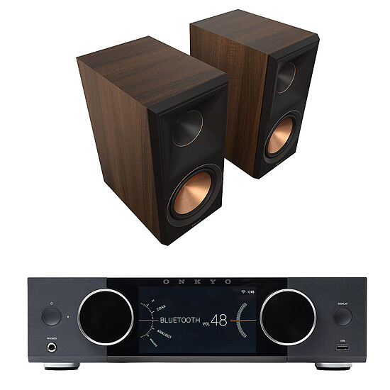 Ampli HiFi Stéréo Onkyo Muse Y-40 Noir + Klipsch RP-600M II Noyer - Autre vue